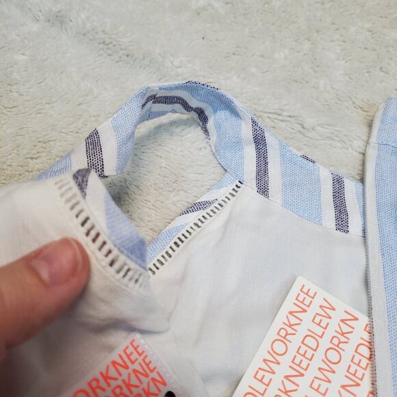 NWT Needlework Blue White Striped Sleeveless Halter Cottage Wide Leg Romper L - Picture 4 of 12